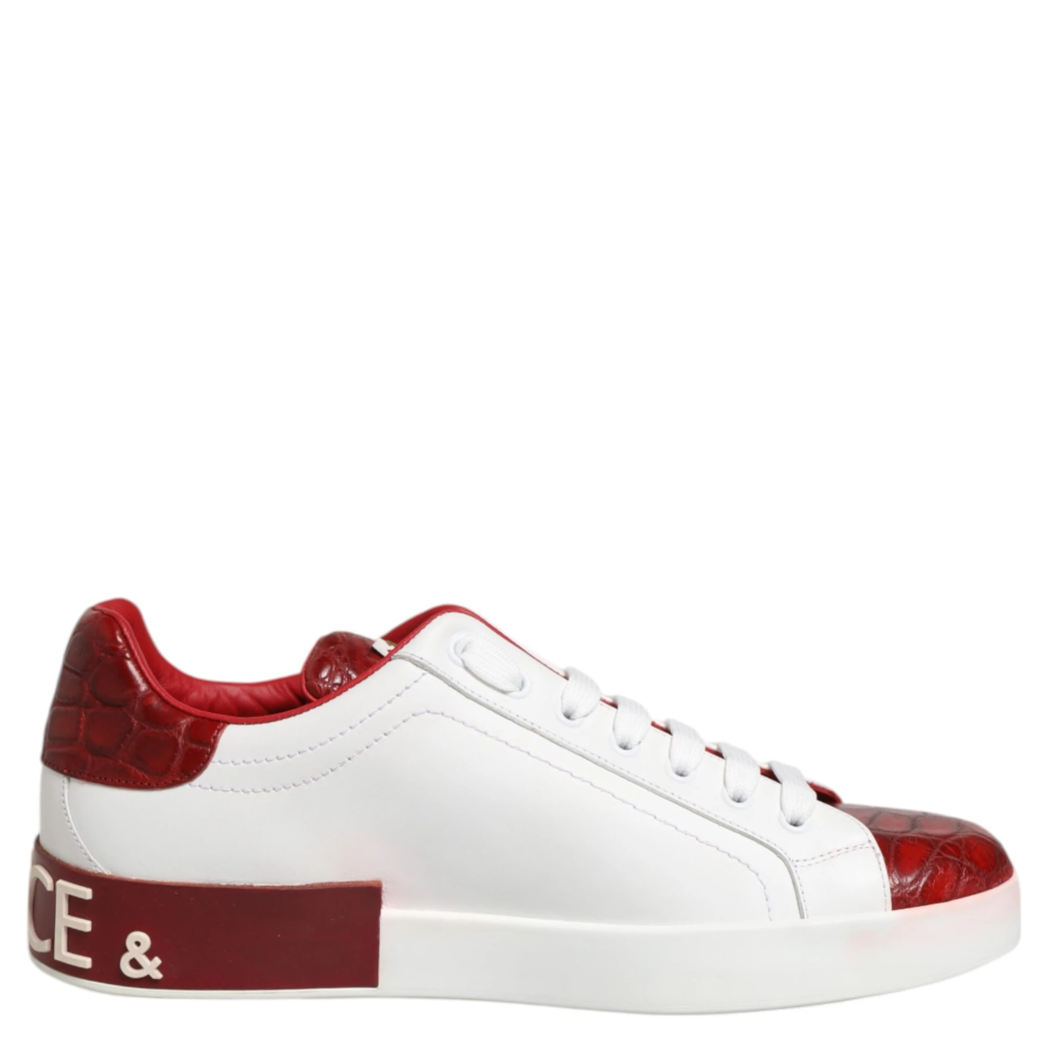 White Red Leather Lace Up Sneakers Shoes