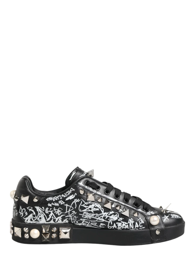 Black Portofino Stud Embellished Sneakers Shoes