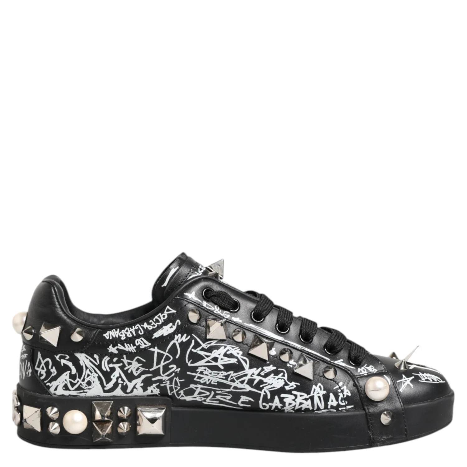 Black Portofino Stud Embellished Sneakers Shoes
