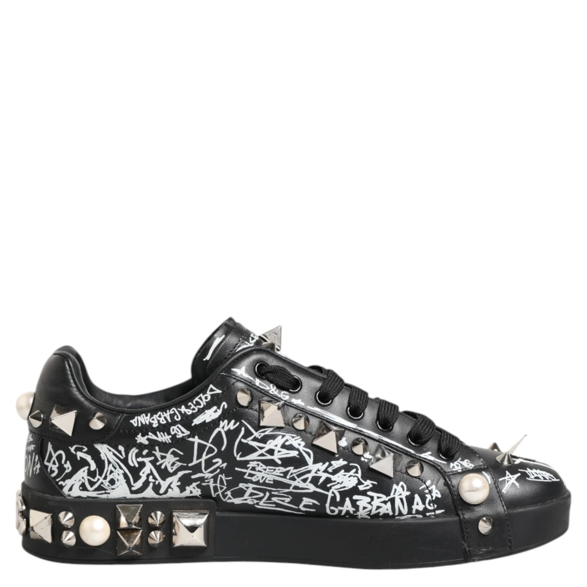 Black Portofino Stud Embellished Sneakers Shoes