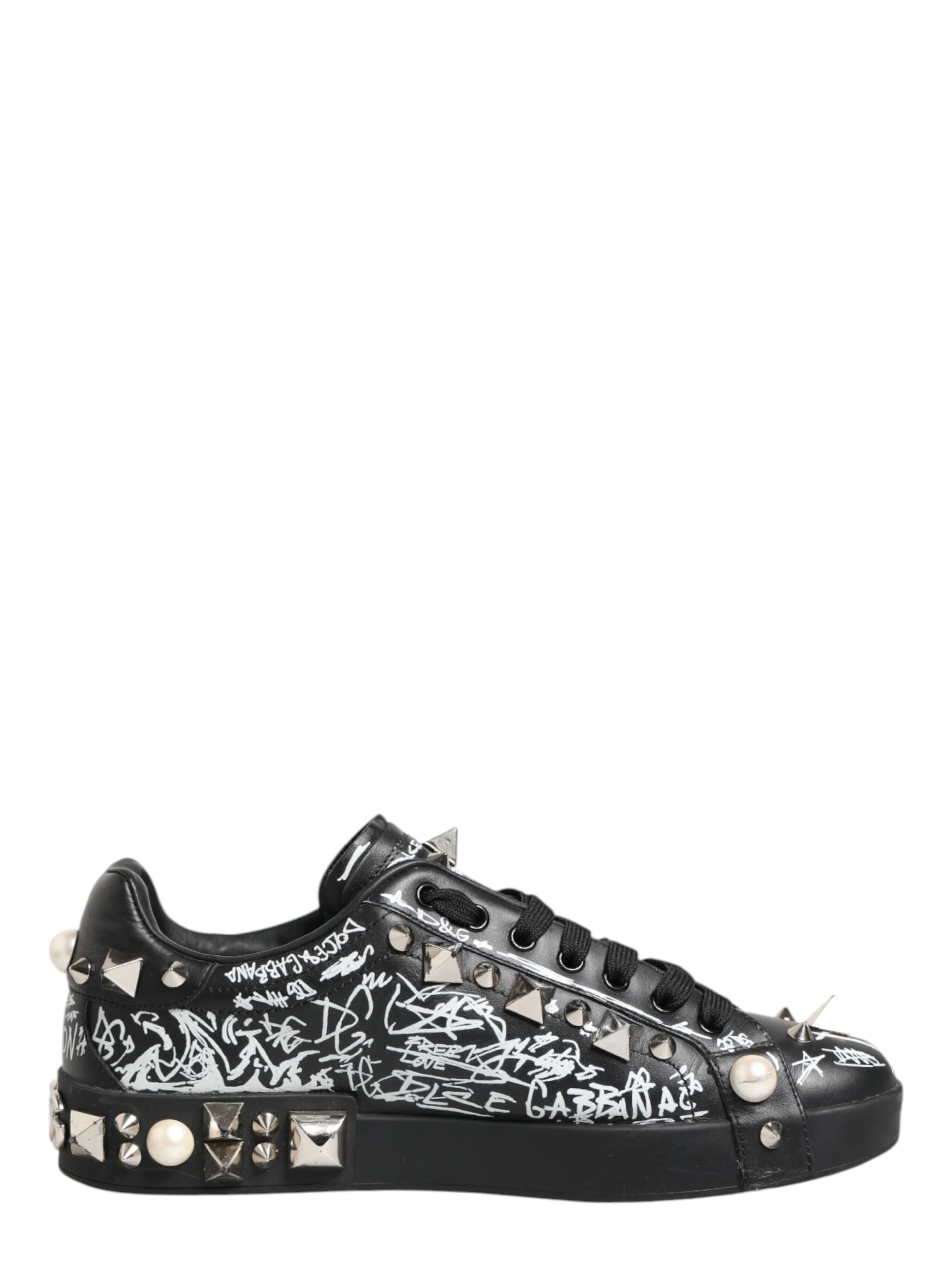 Black Portofino Stud Embellished Sneakers Shoes