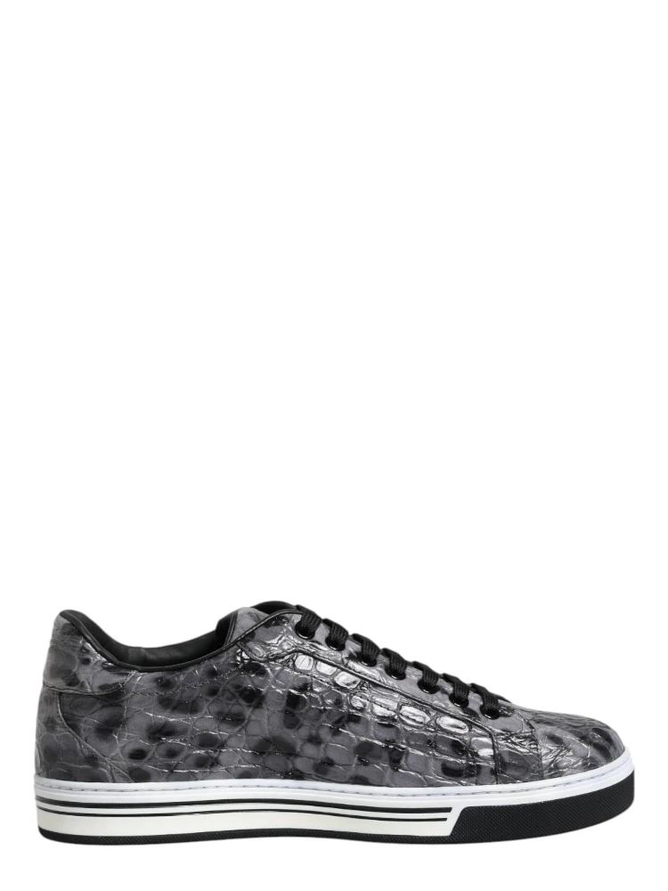 Gray Leather Leopard Low Top Sneakers Shoes