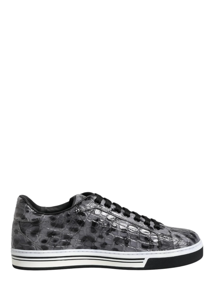Gray Leather Leopard Low Top Sneakers Shoes