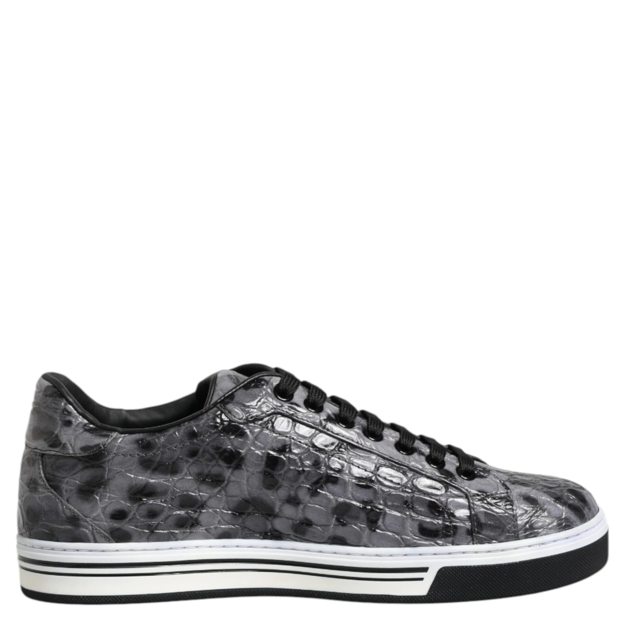 Gray Leather Leopard Low Top Sneakers Shoes