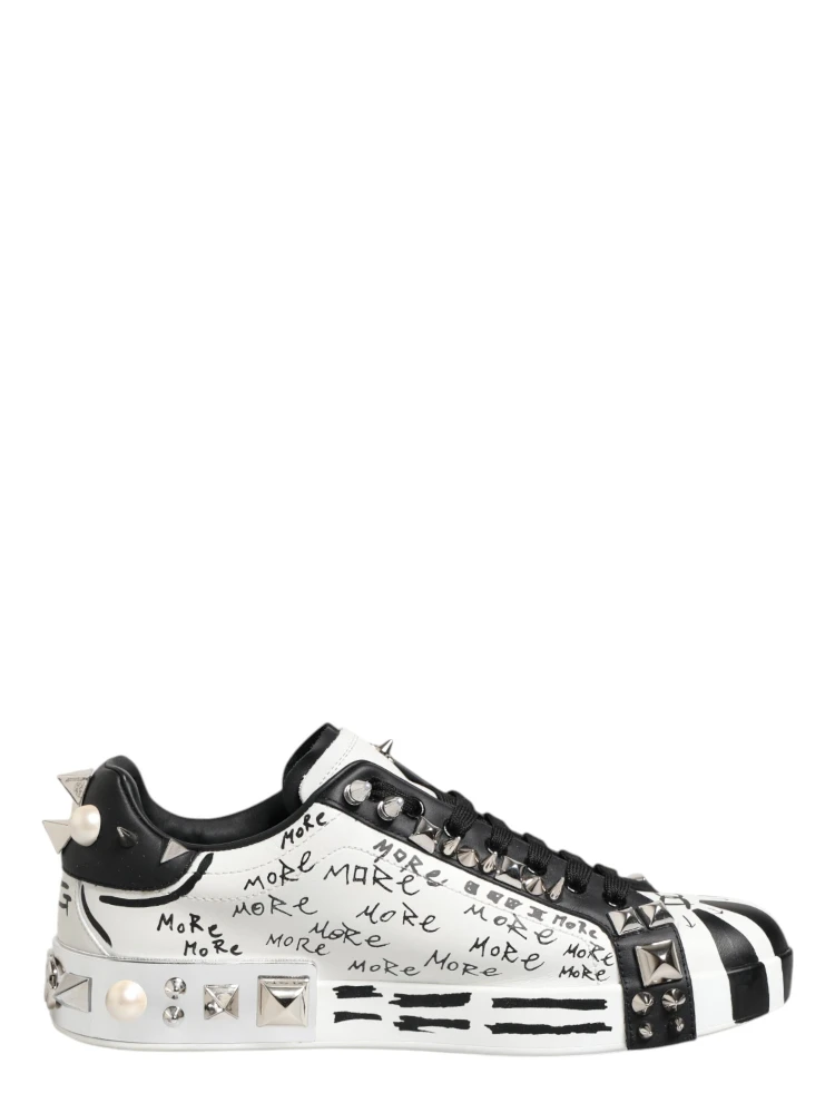 Black White Studded Low Top Sneakers Shoes