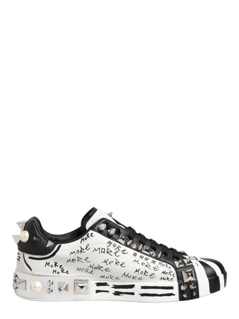 Black White Studded Low Top Sneakers Shoes