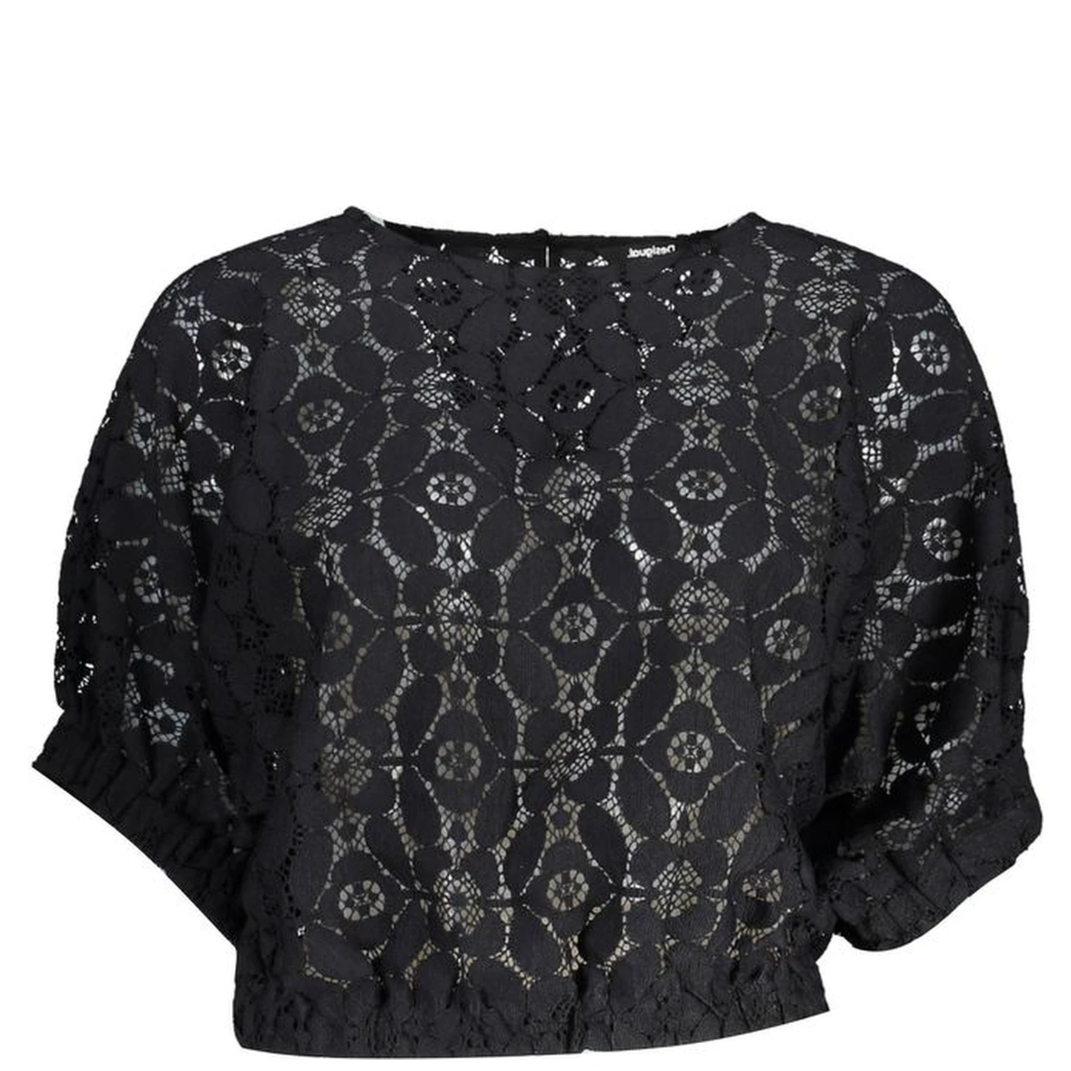 "Black Polyester Women Blouse with Contrasting Elastic Waistband"