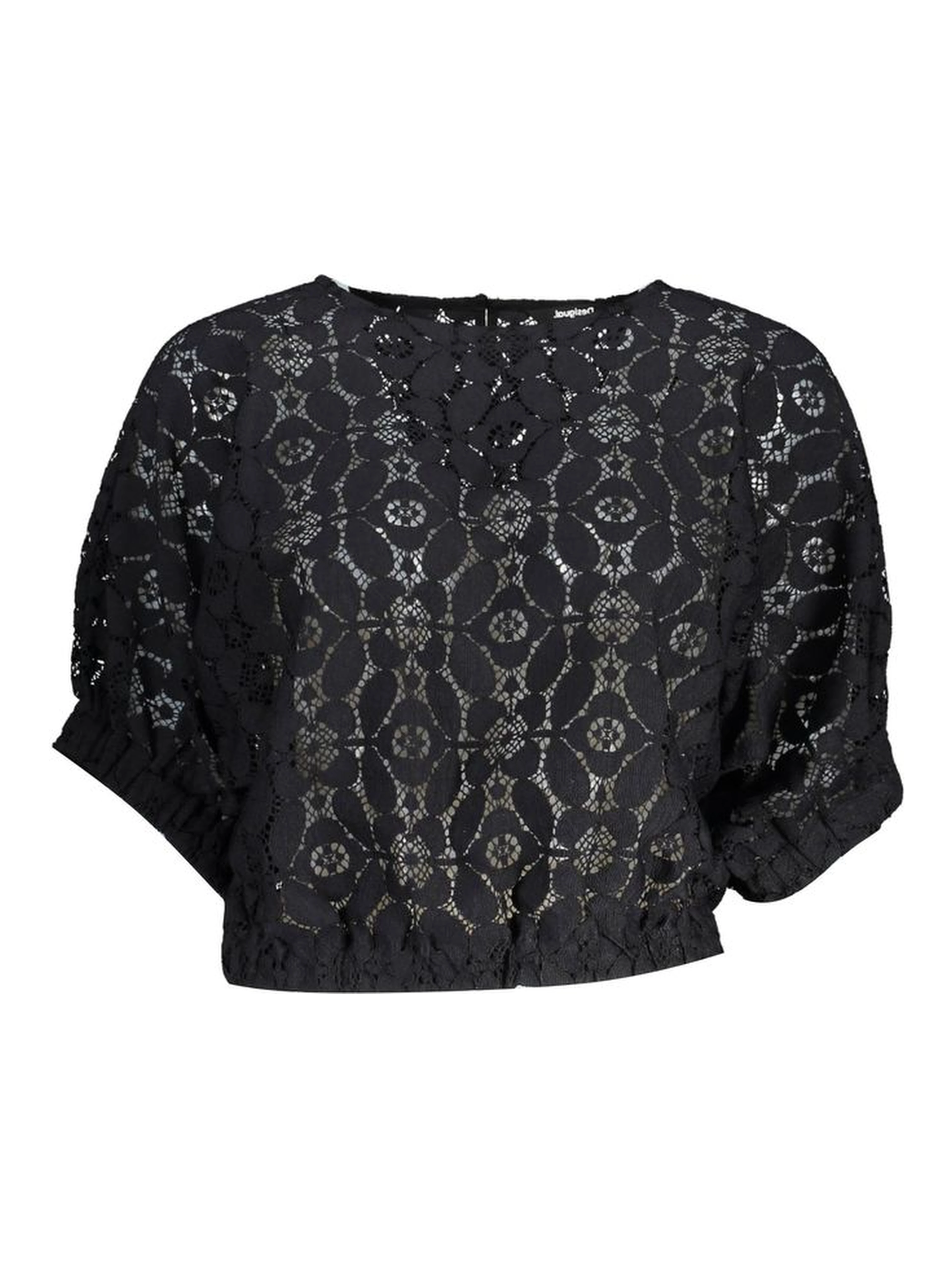 "Black Polyester Women Blouse with Contrasting Elastic Waistband"