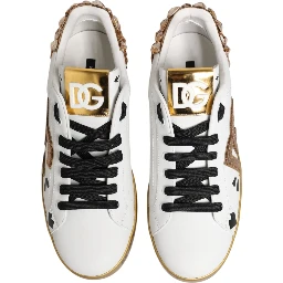 White Gold Crystal Portofino Sneakers Shoes