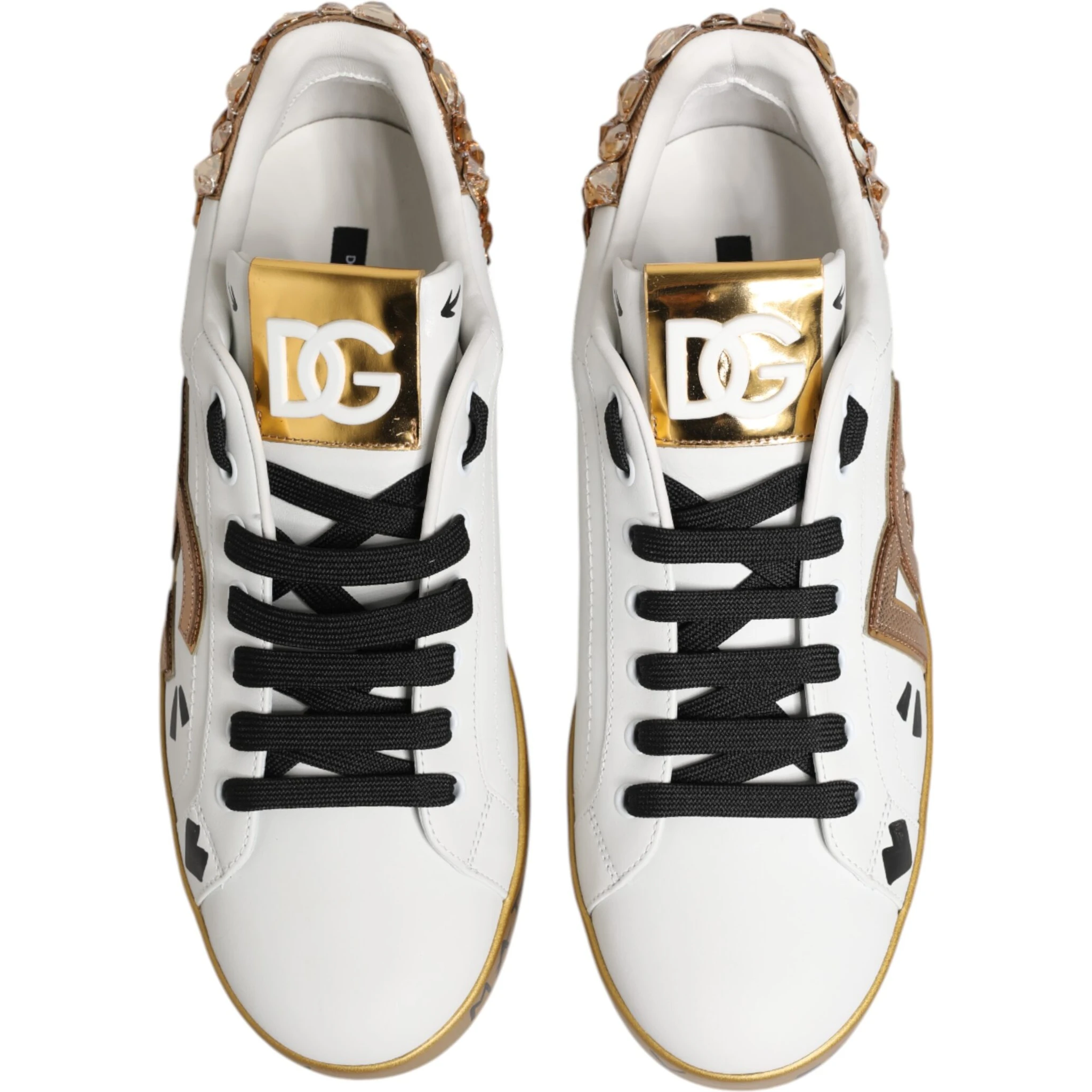White Gold Crystal Portofino Sneakers Shoes