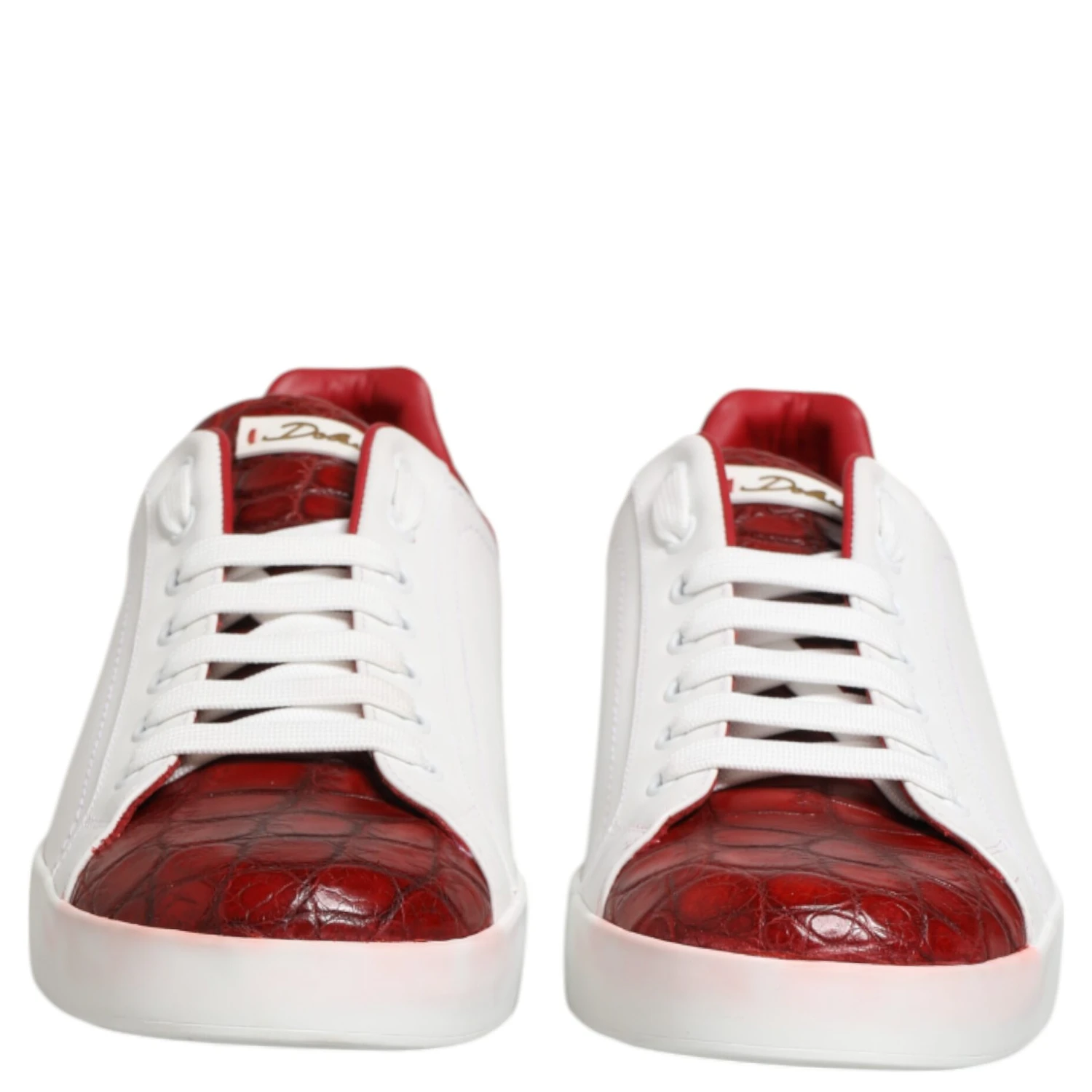 White Red Leather Lace Up Sneakers Shoes