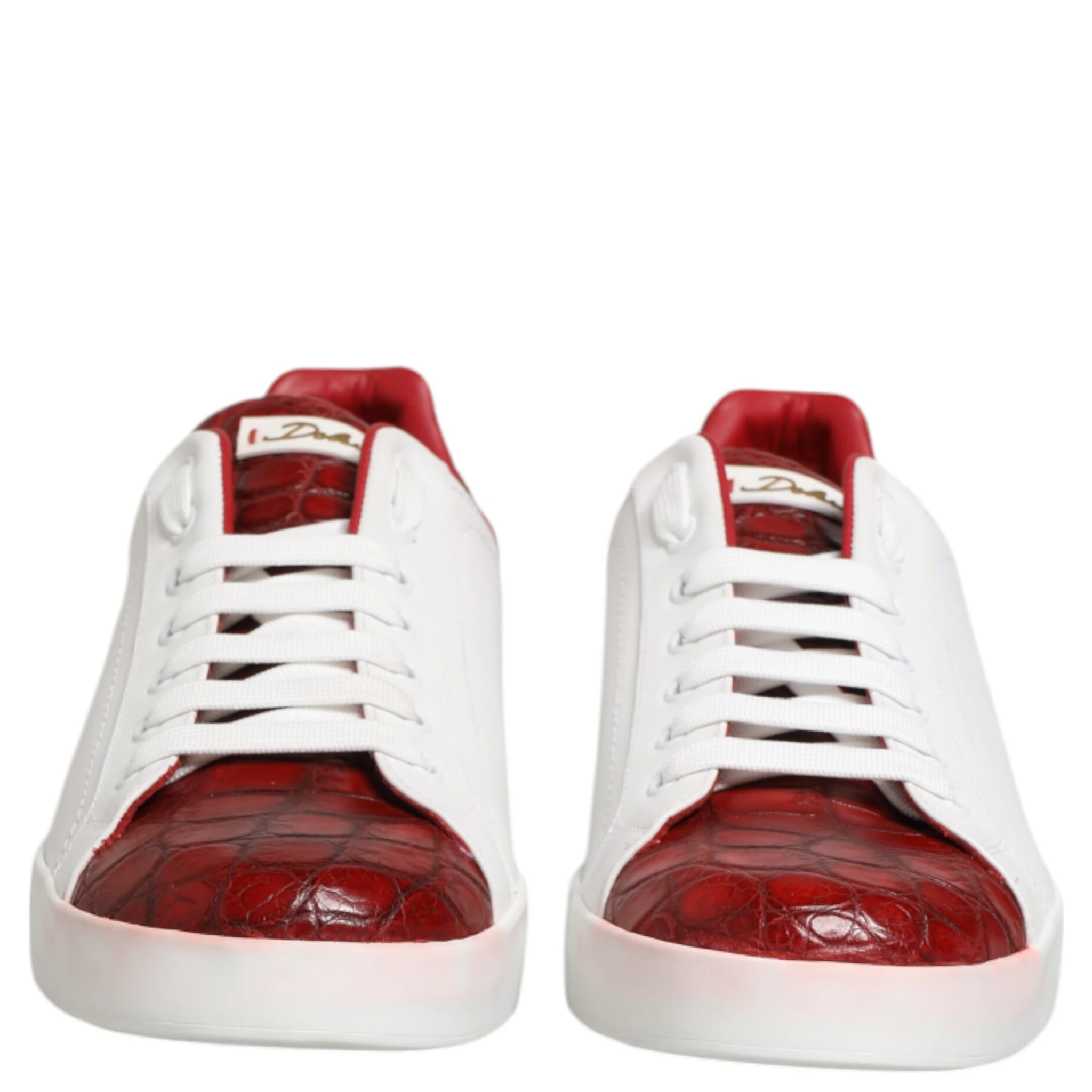 White Red Leather Lace Up Sneakers Shoes