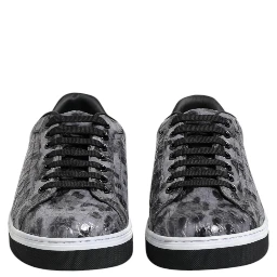 Gray Leather Leopard Low Top Sneakers Shoes