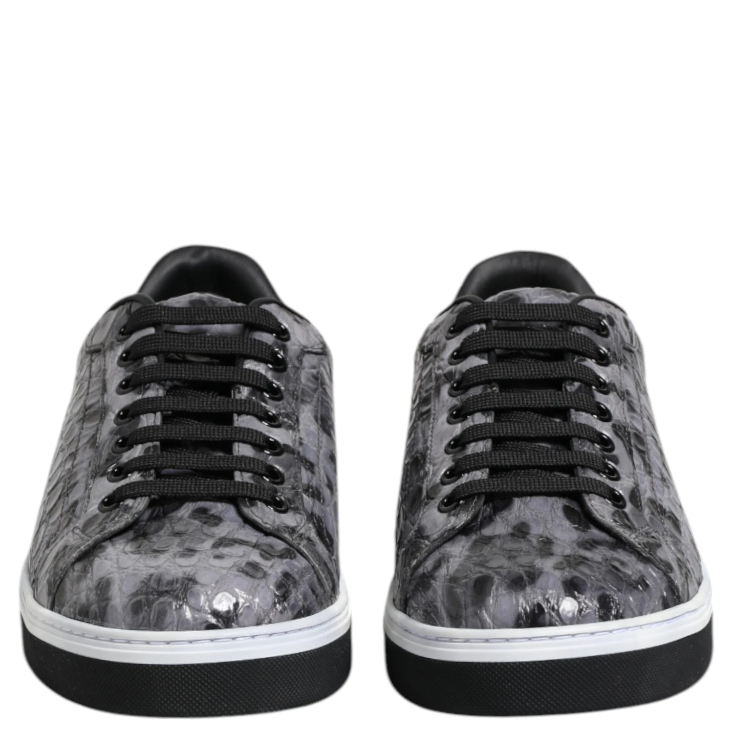 Gray Leather Leopard Low Top Sneakers Shoes