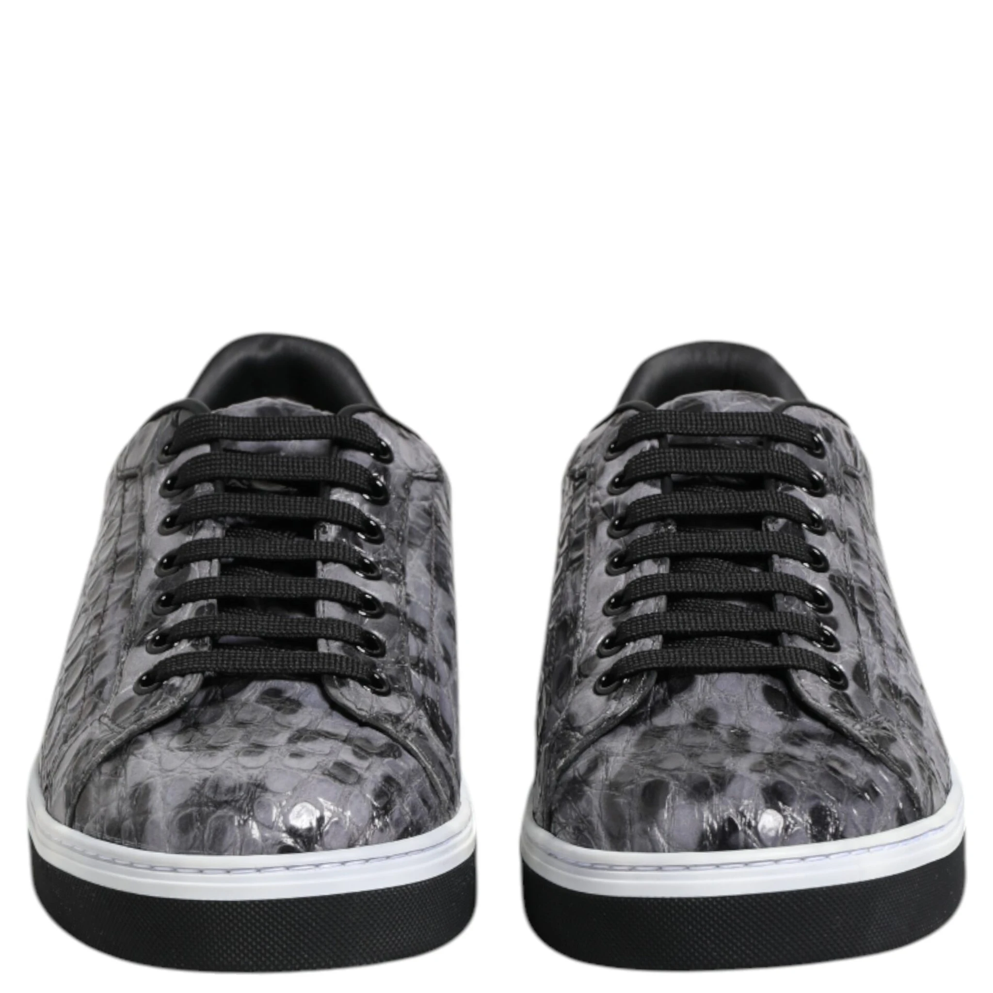 Gray Leather Leopard Low Top Sneakers Shoes