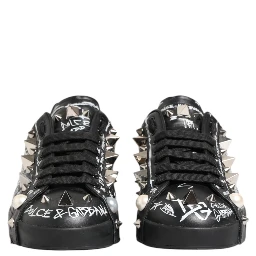 Black Portofino Stud Embellished Sneakers Shoes