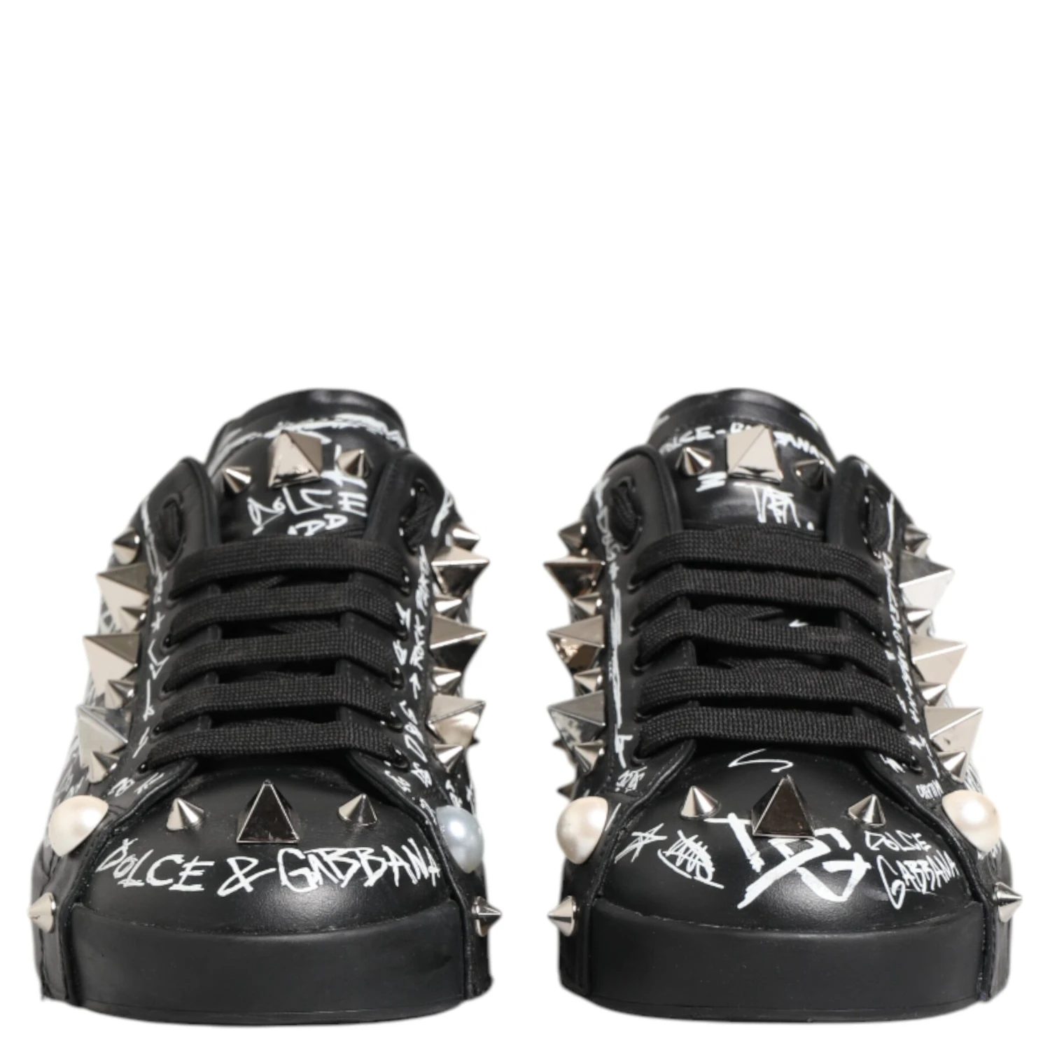 Black Portofino Stud Embellished Sneakers Shoes