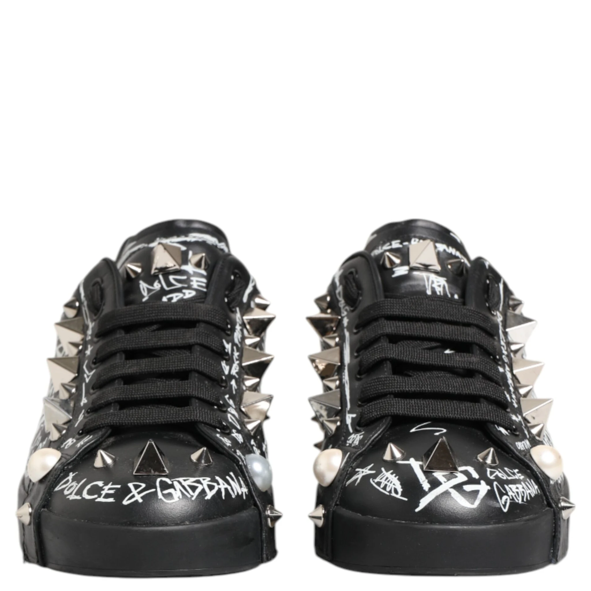 Black Portofino Stud Embellished Sneakers Shoes