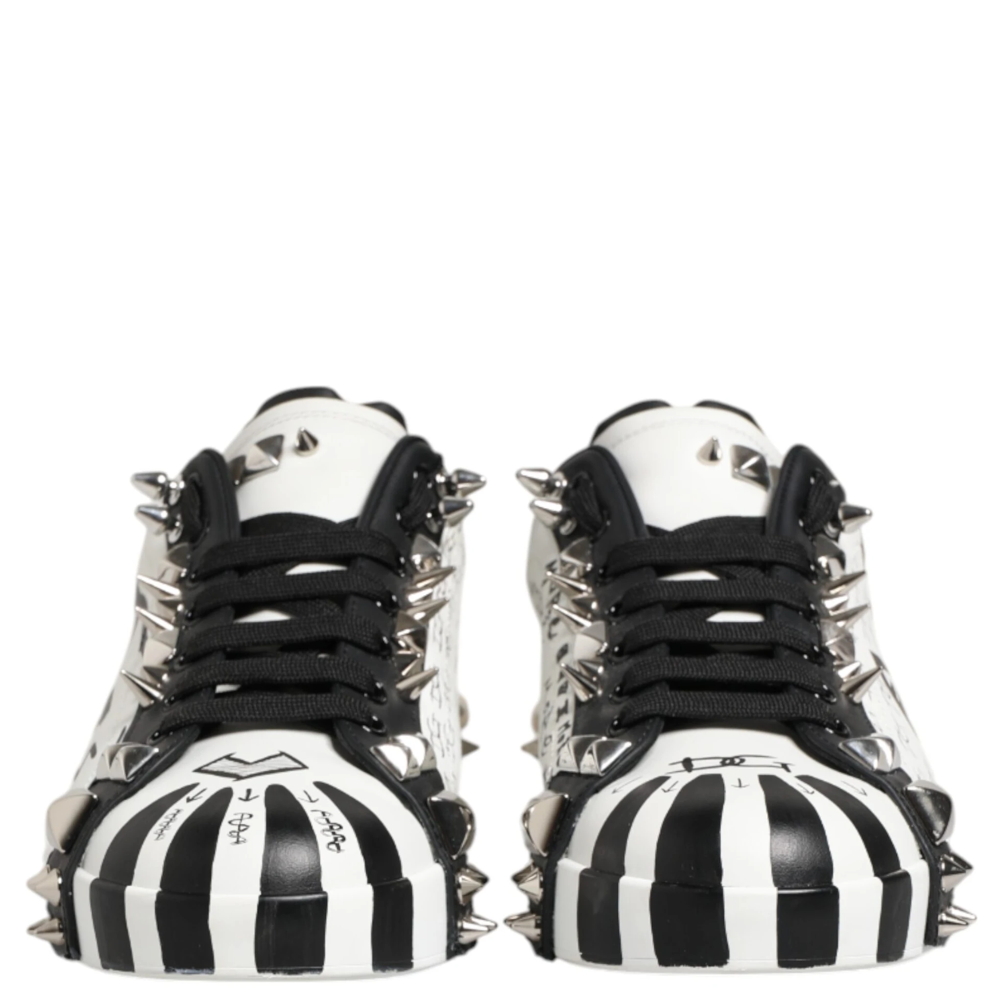 Black White Studded Low Top Sneakers Shoes