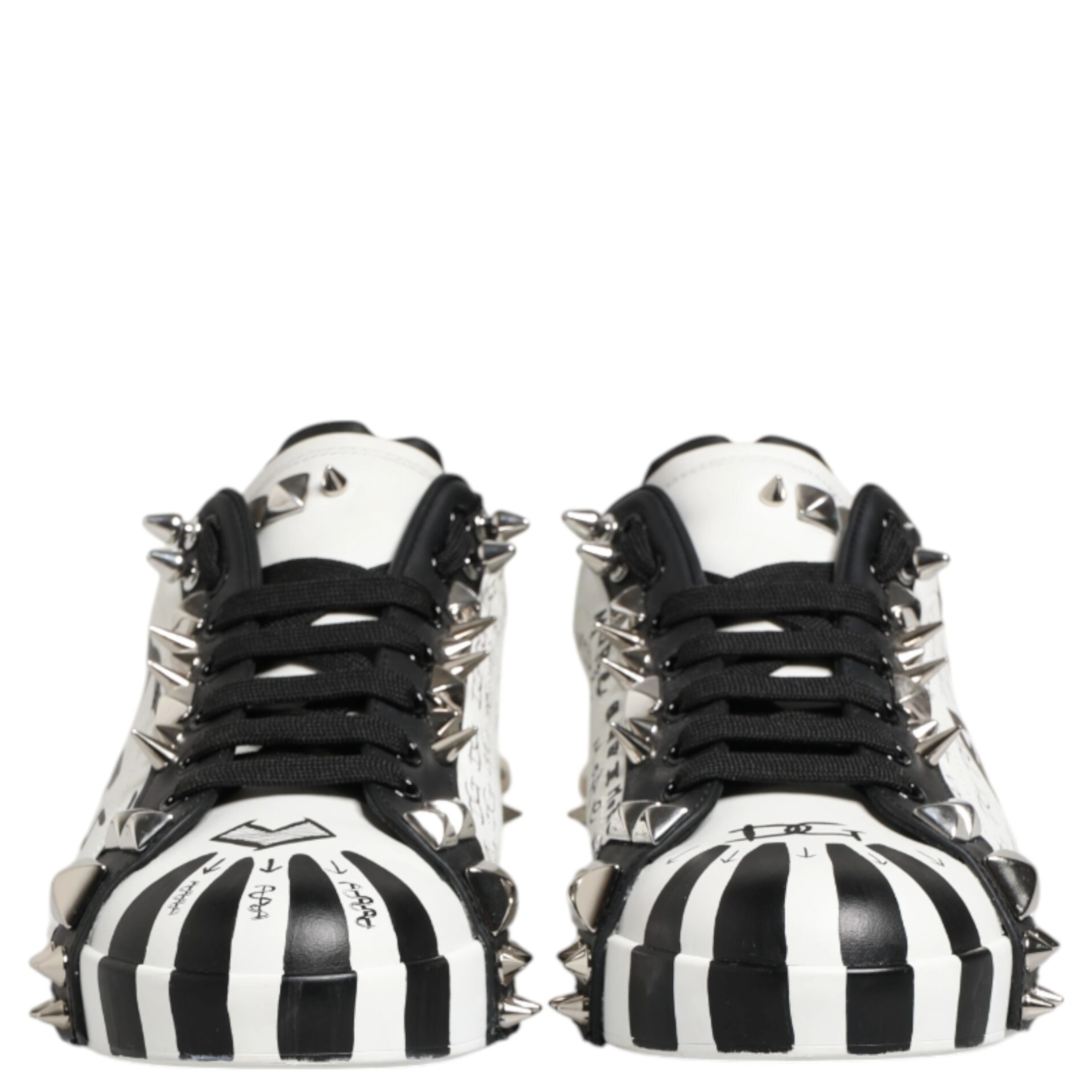Black White Studded Low Top Sneakers Shoes
