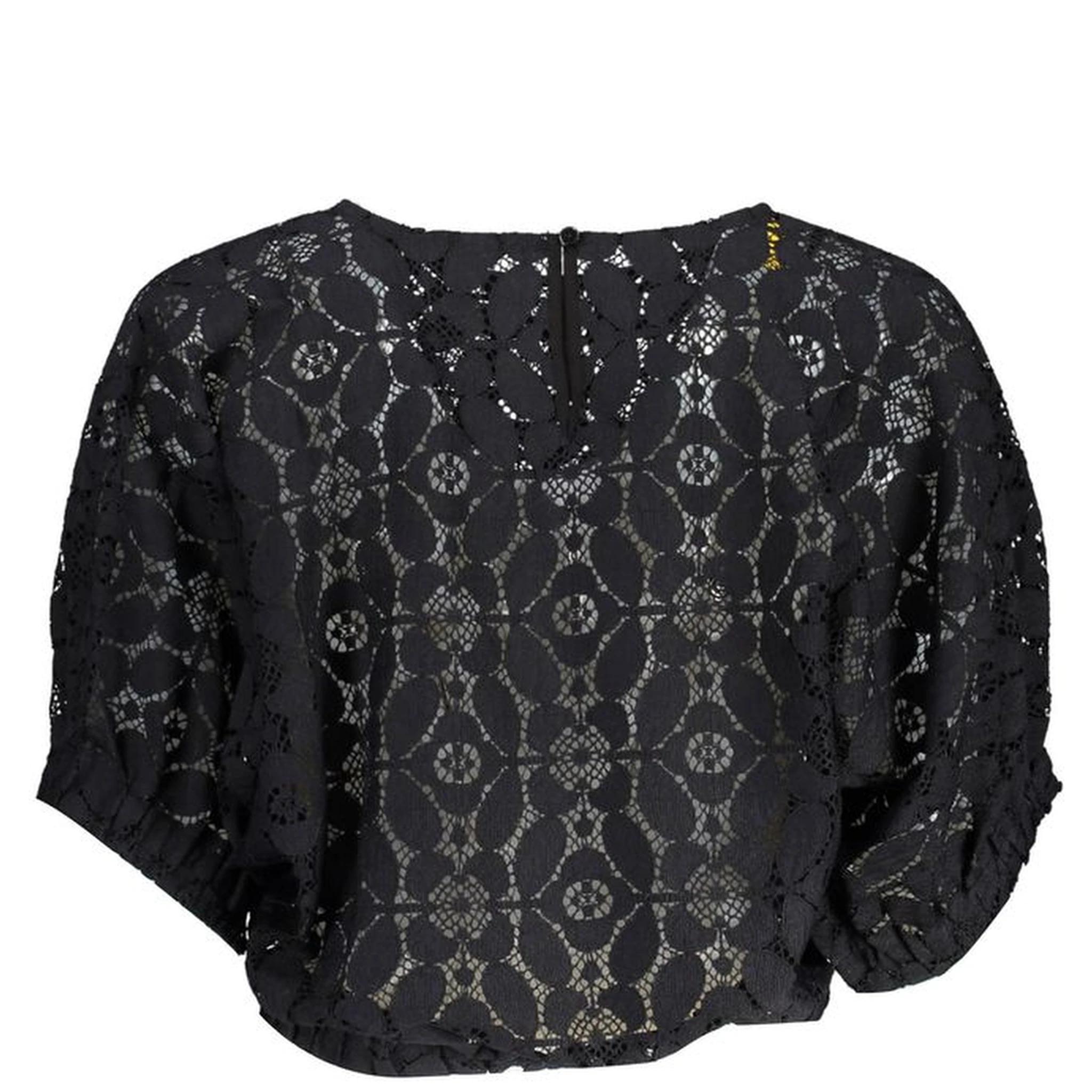 "Black Polyester Women Blouse with Contrasting Elastic Waistband"