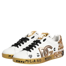 White Gold Crystal Portofino Sneakers Shoes