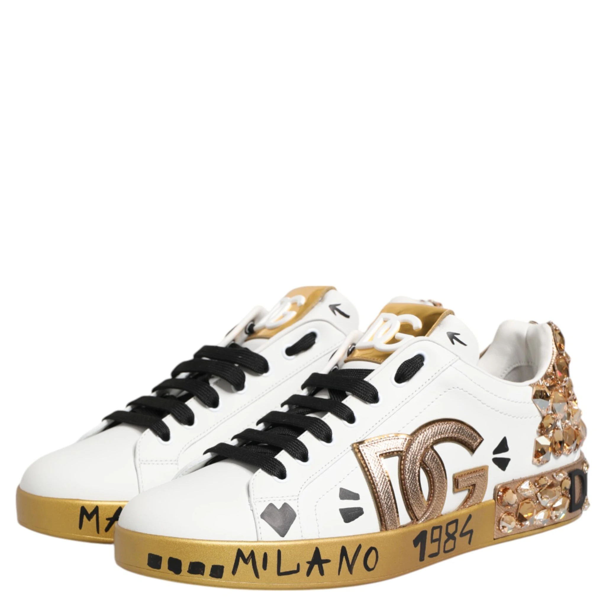 White Gold Crystal Portofino Sneakers Shoes