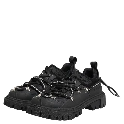 Black Low Top Lace Up Trekking Sneakers Shoes