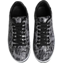 Gray Leather Leopard Low Top Sneakers Shoes