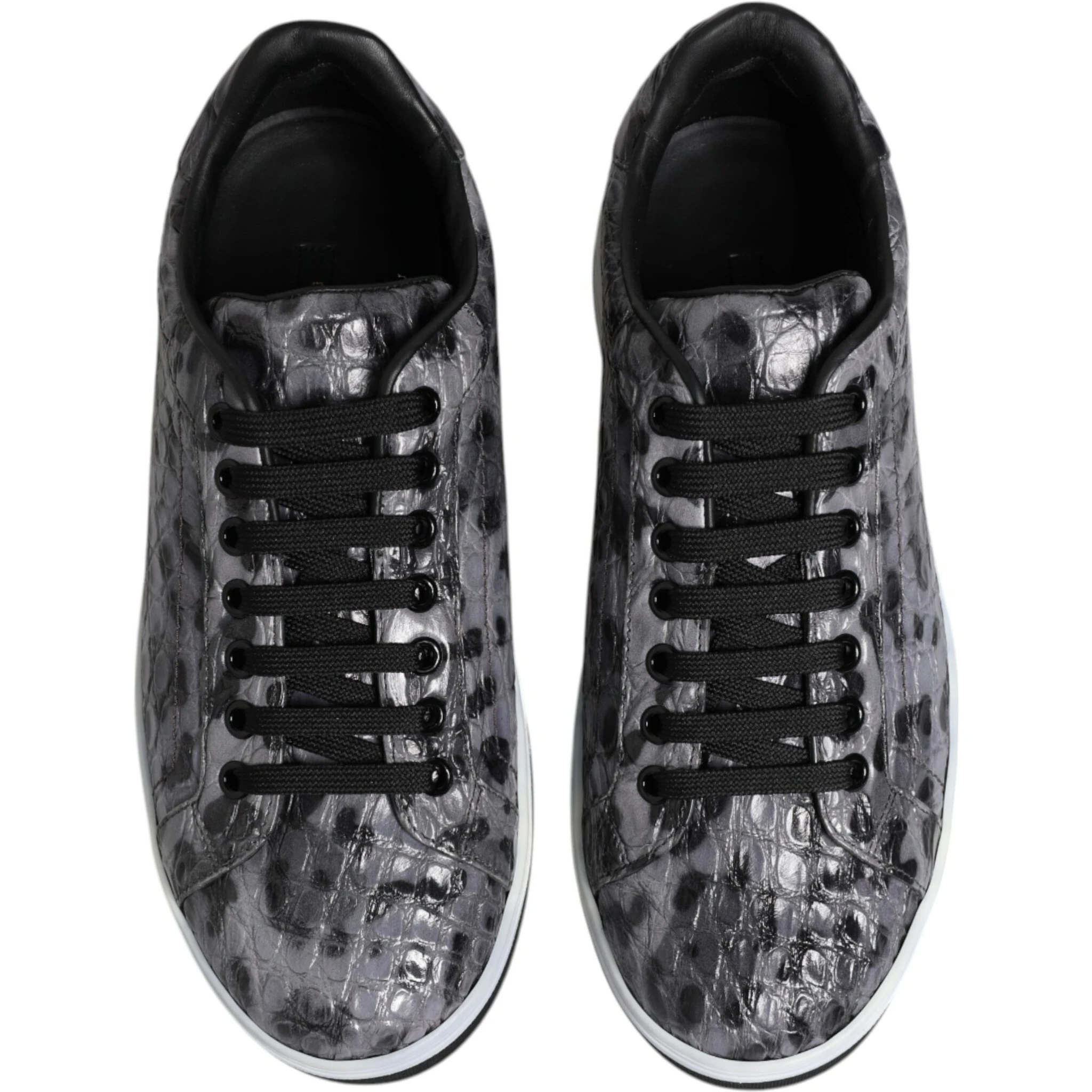 Gray Leather Leopard Low Top Sneakers Shoes