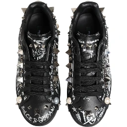 Black Portofino Stud Embellished Sneakers Shoes