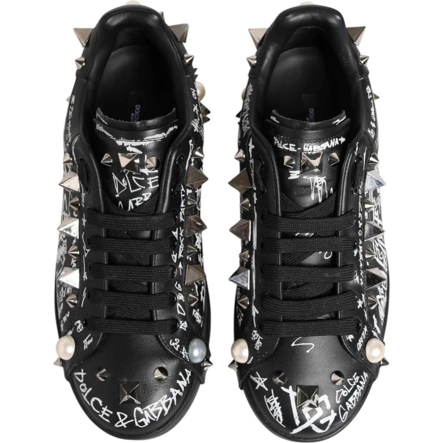 Black Portofino Stud Embellished Sneakers Shoes