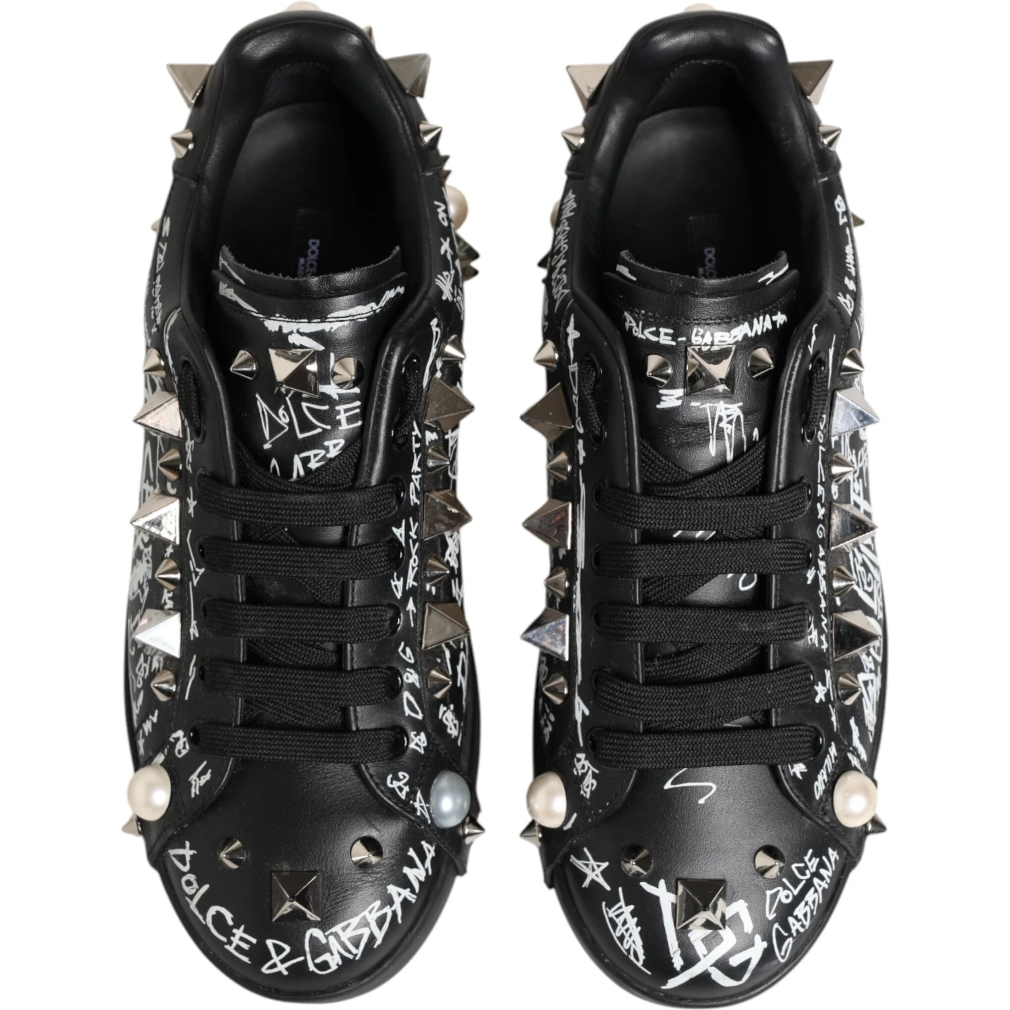 Black Portofino Stud Embellished Sneakers Shoes