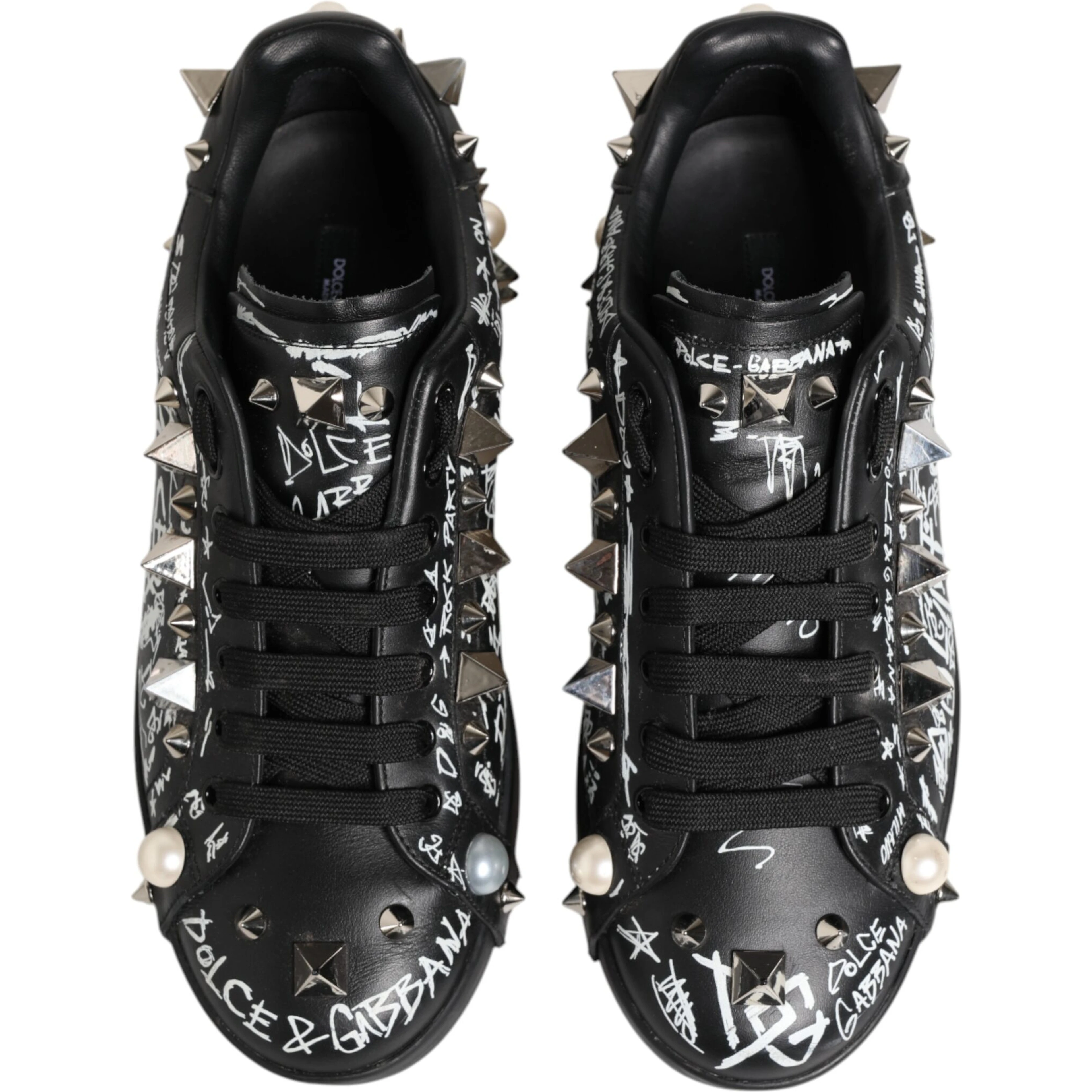 Black Portofino Stud Embellished Sneakers Shoes