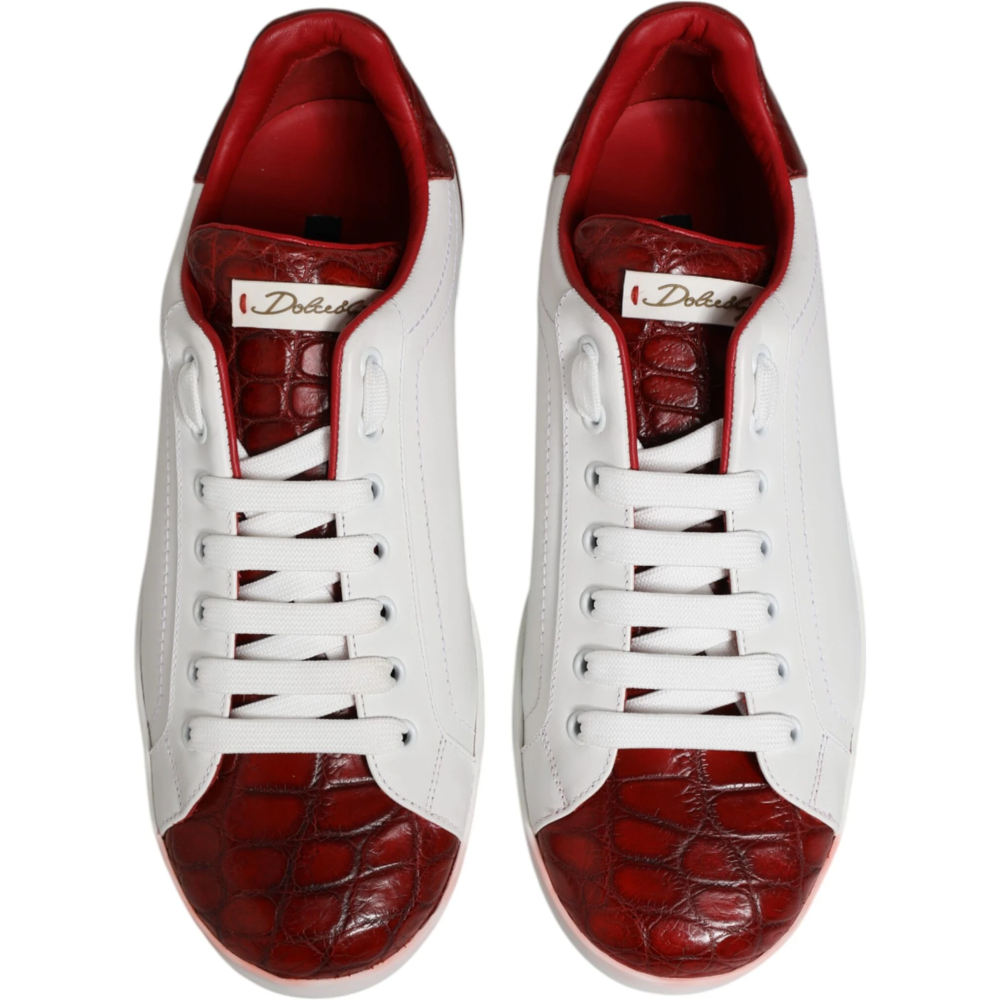 White Red Leather Lace Up Sneakers Shoes