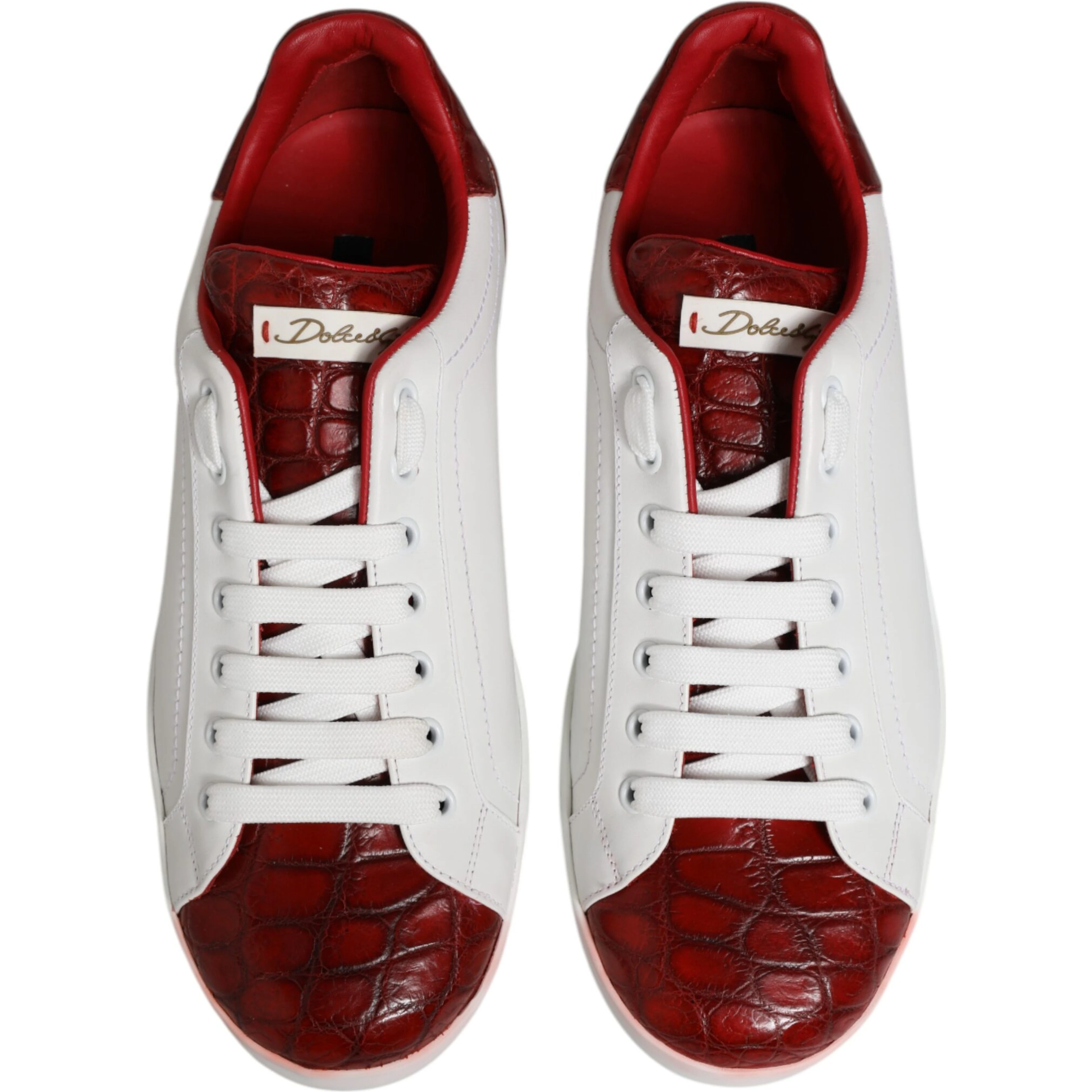 White Red Leather Lace Up Sneakers Shoes