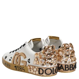 White Gold Crystal Portofino Sneakers Shoes