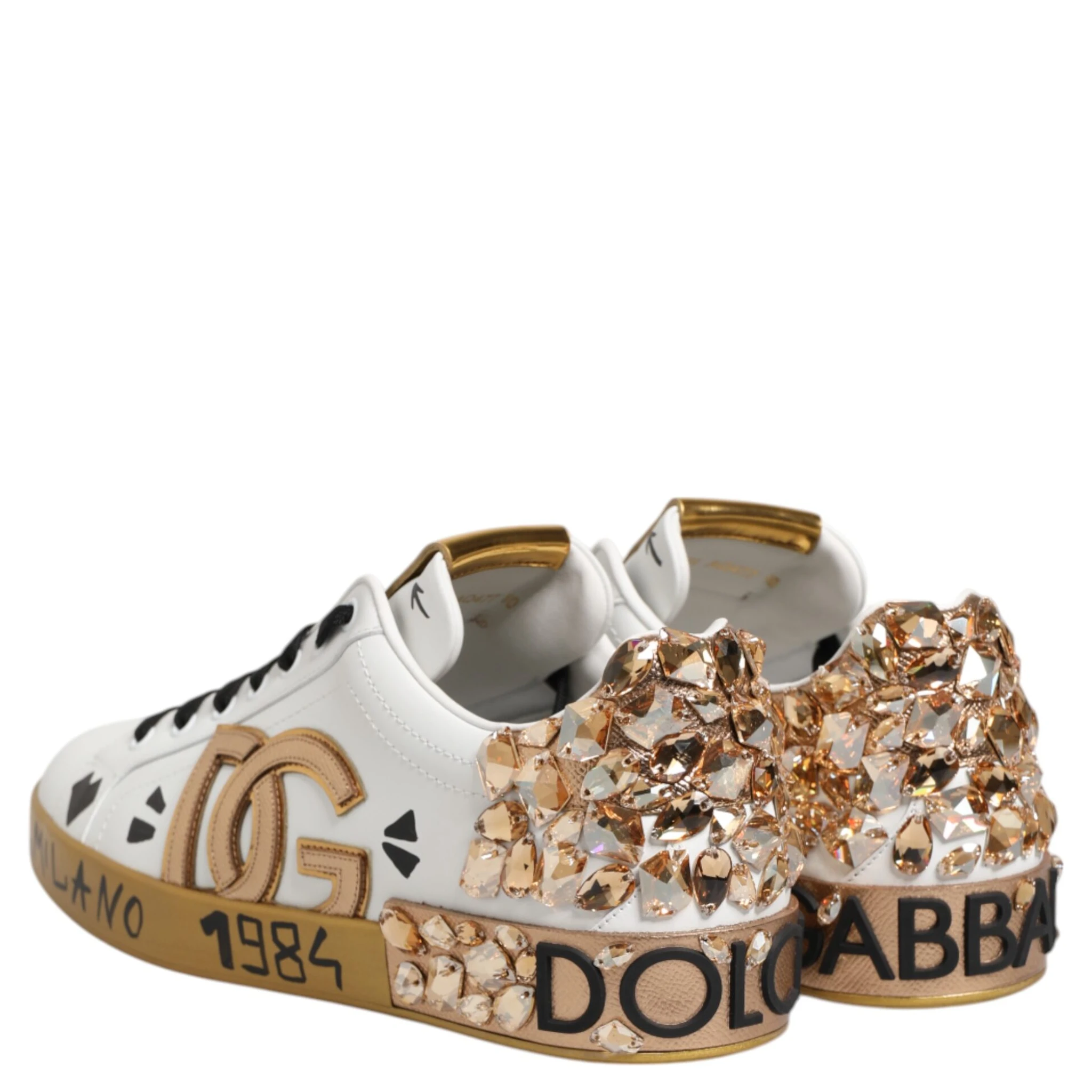 White Gold Crystal Portofino Sneakers Shoes