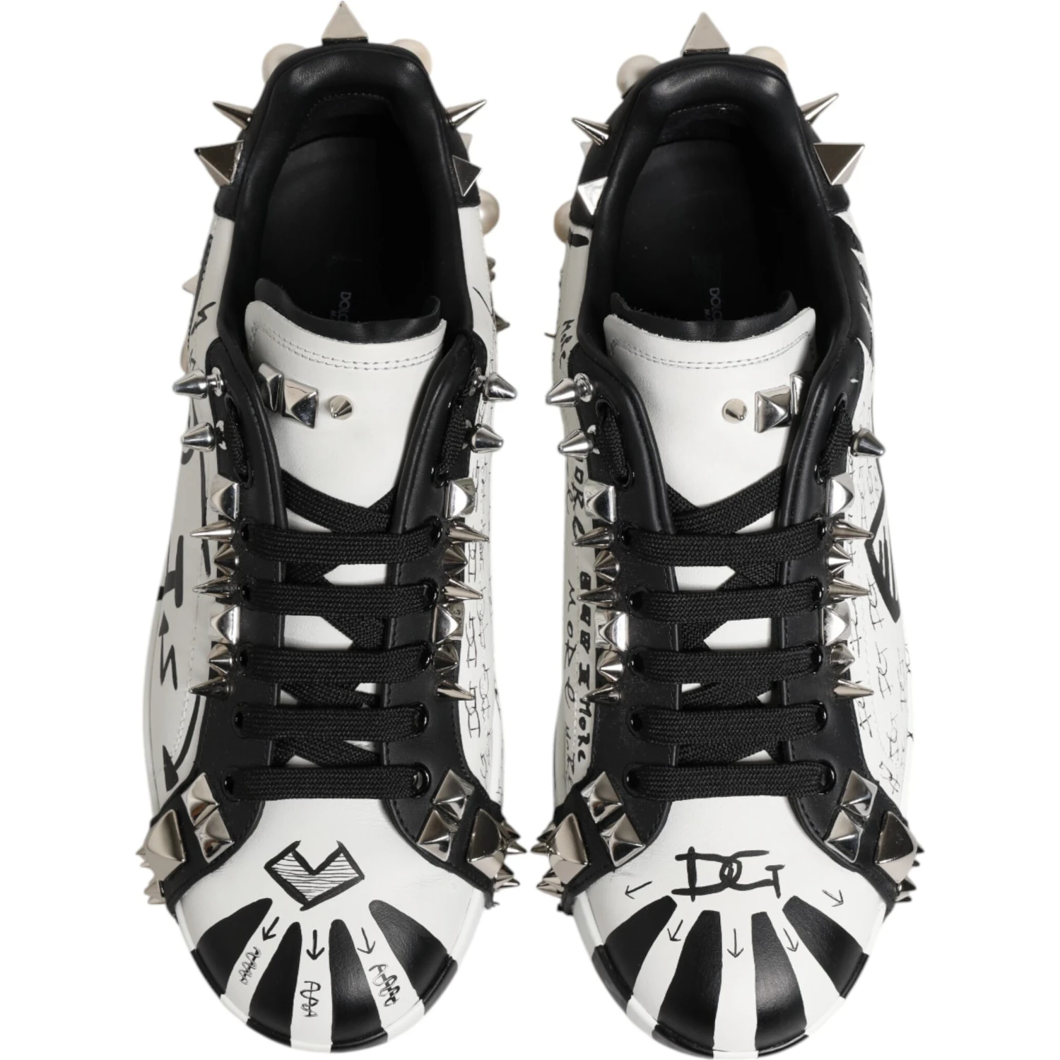 Black White Studded Low Top Sneakers Shoes