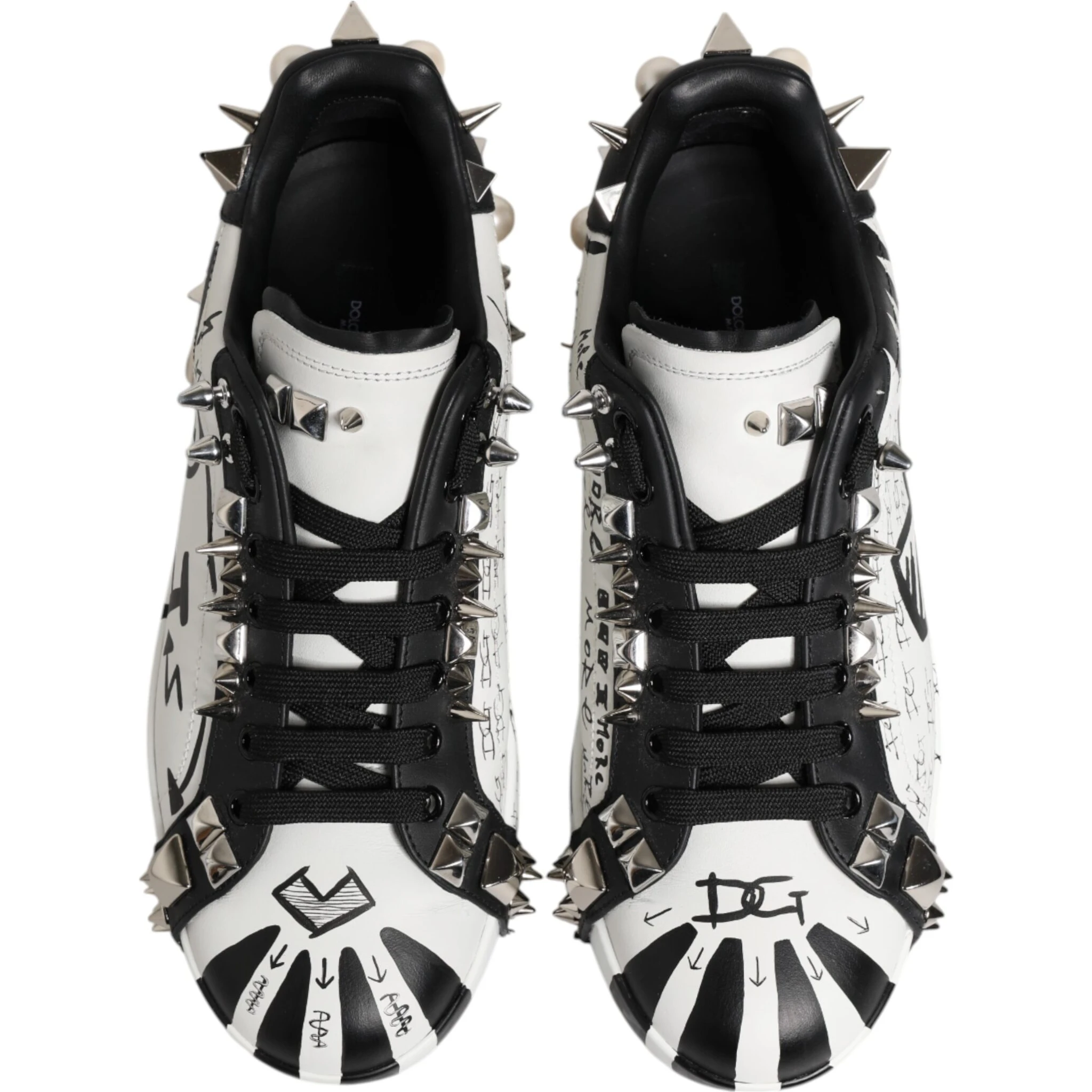 Black White Studded Low Top Sneakers Shoes