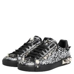 Black Portofino Stud Embellished Sneakers Shoes