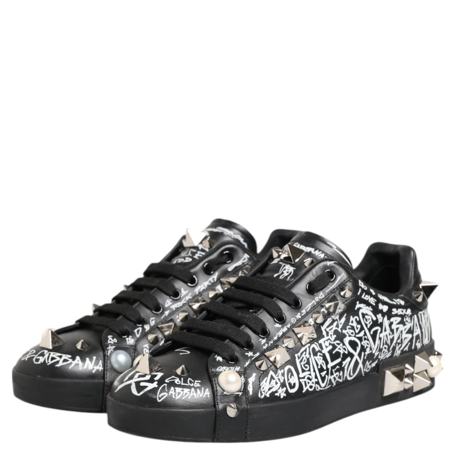 Black Portofino Stud Embellished Sneakers Shoes