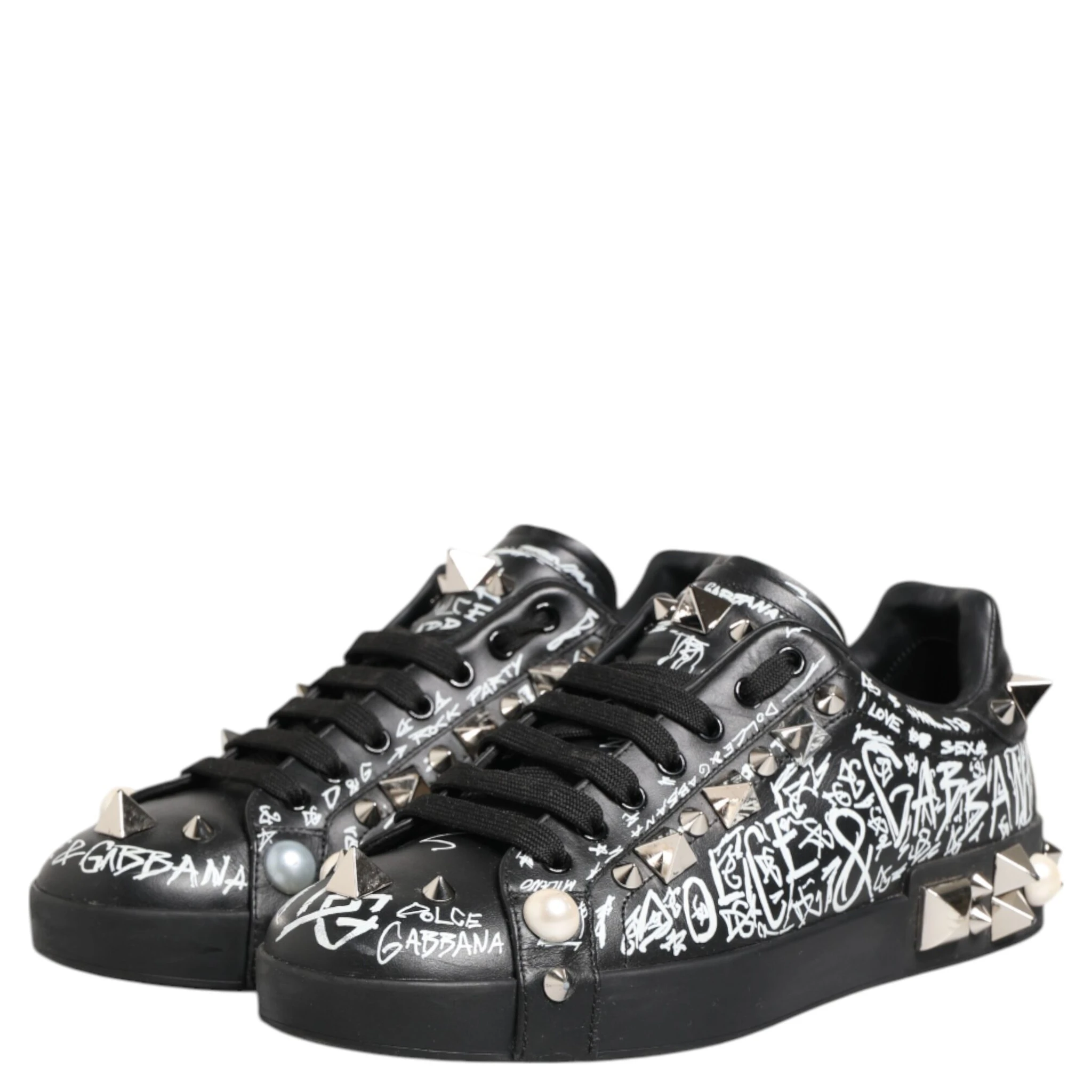 Black Portofino Stud Embellished Sneakers Shoes