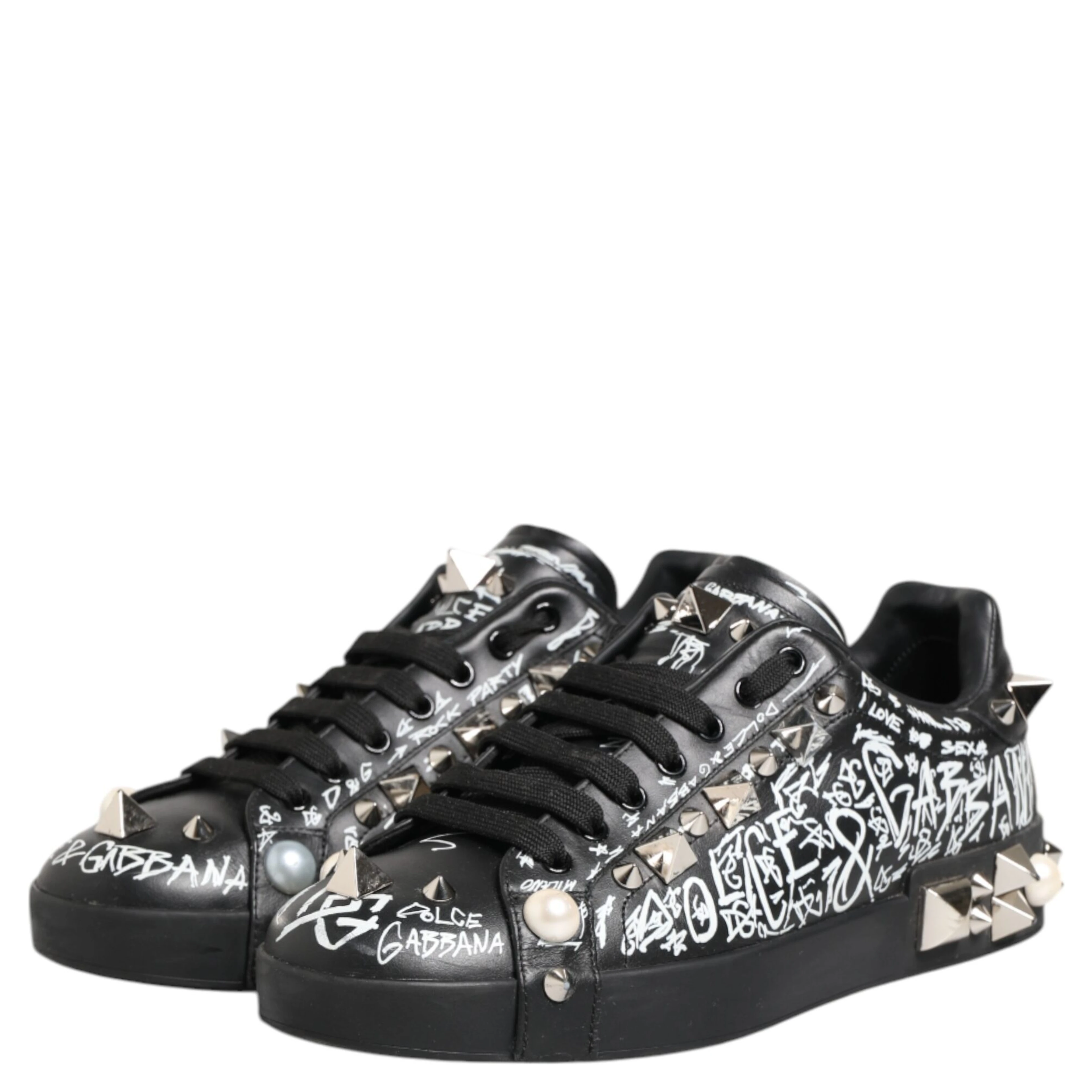 Black Portofino Stud Embellished Sneakers Shoes