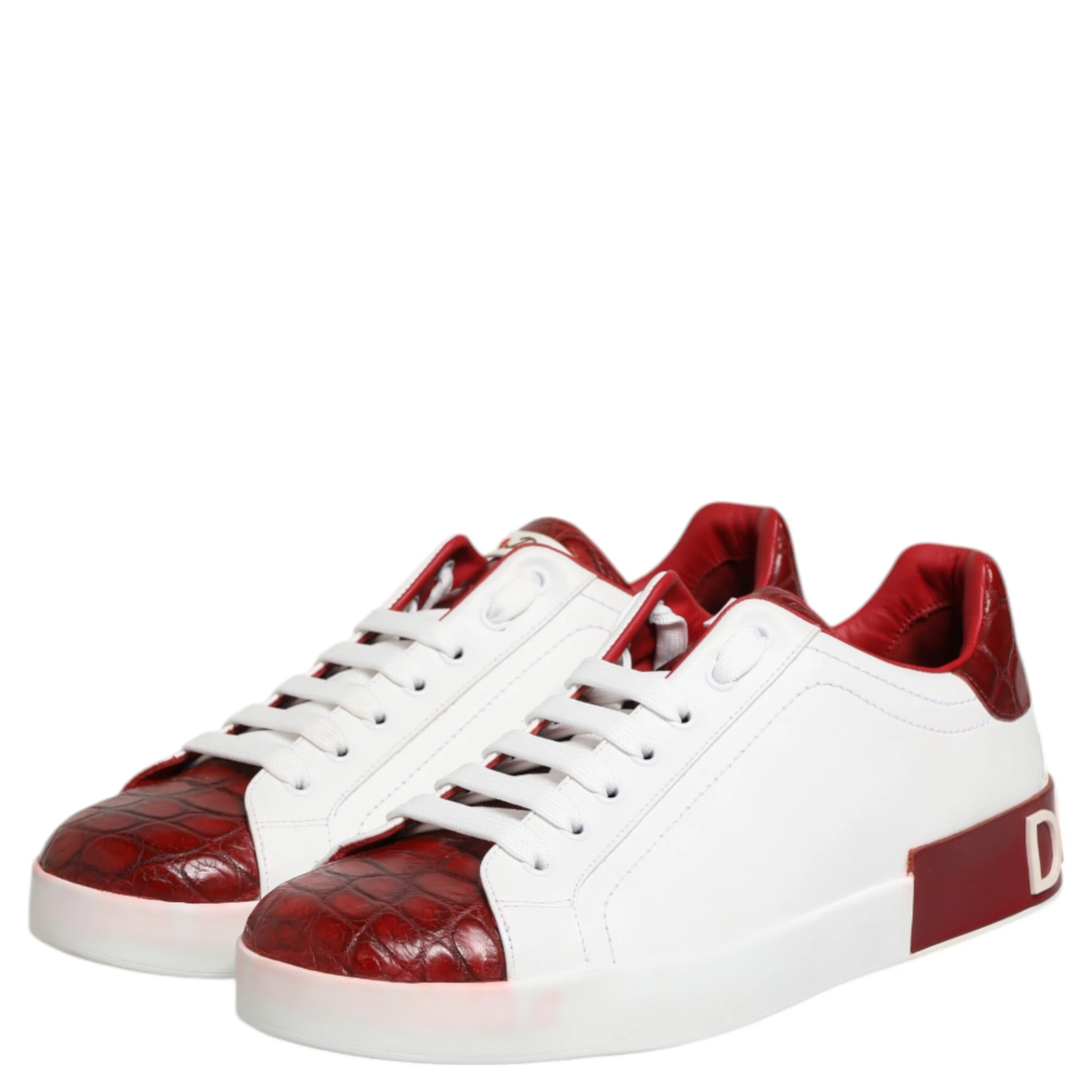 White Red Leather Lace Up Sneakers Shoes