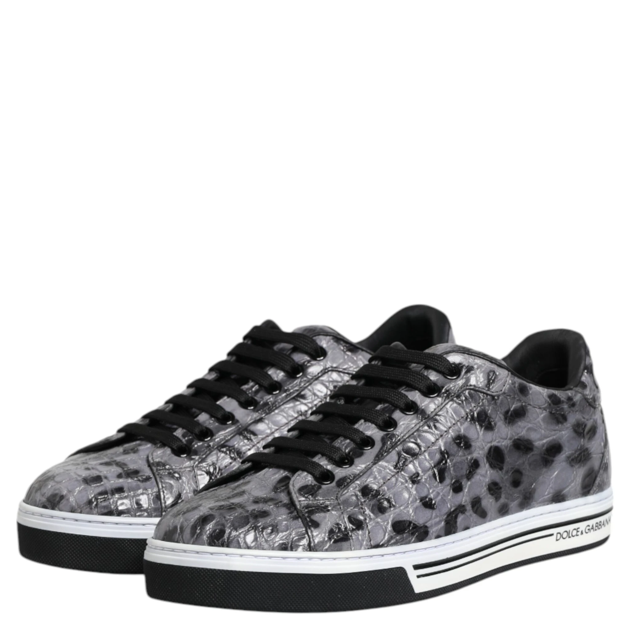Gray Leather Leopard Low Top Sneakers Shoes