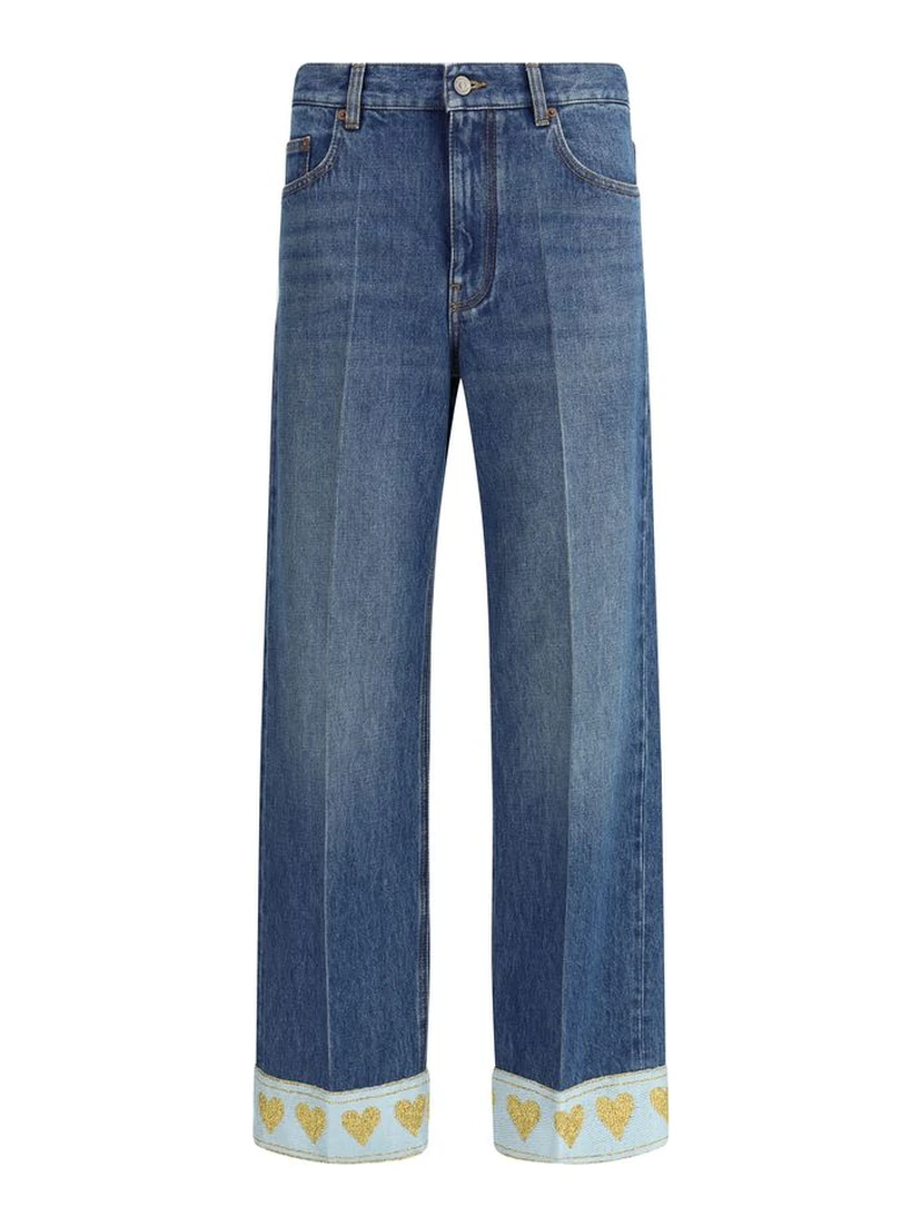 Blue Cotton Straight-Leg Jeans