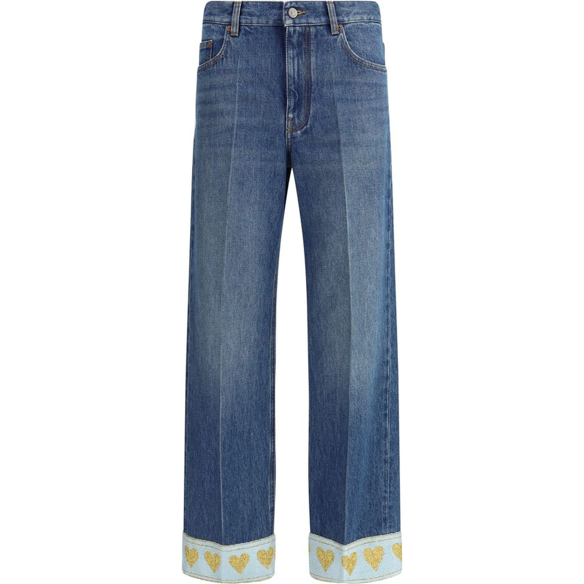 Blue Cotton Straight-Leg Jeans