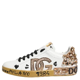 White Gold Crystal Portofino Sneakers Shoes