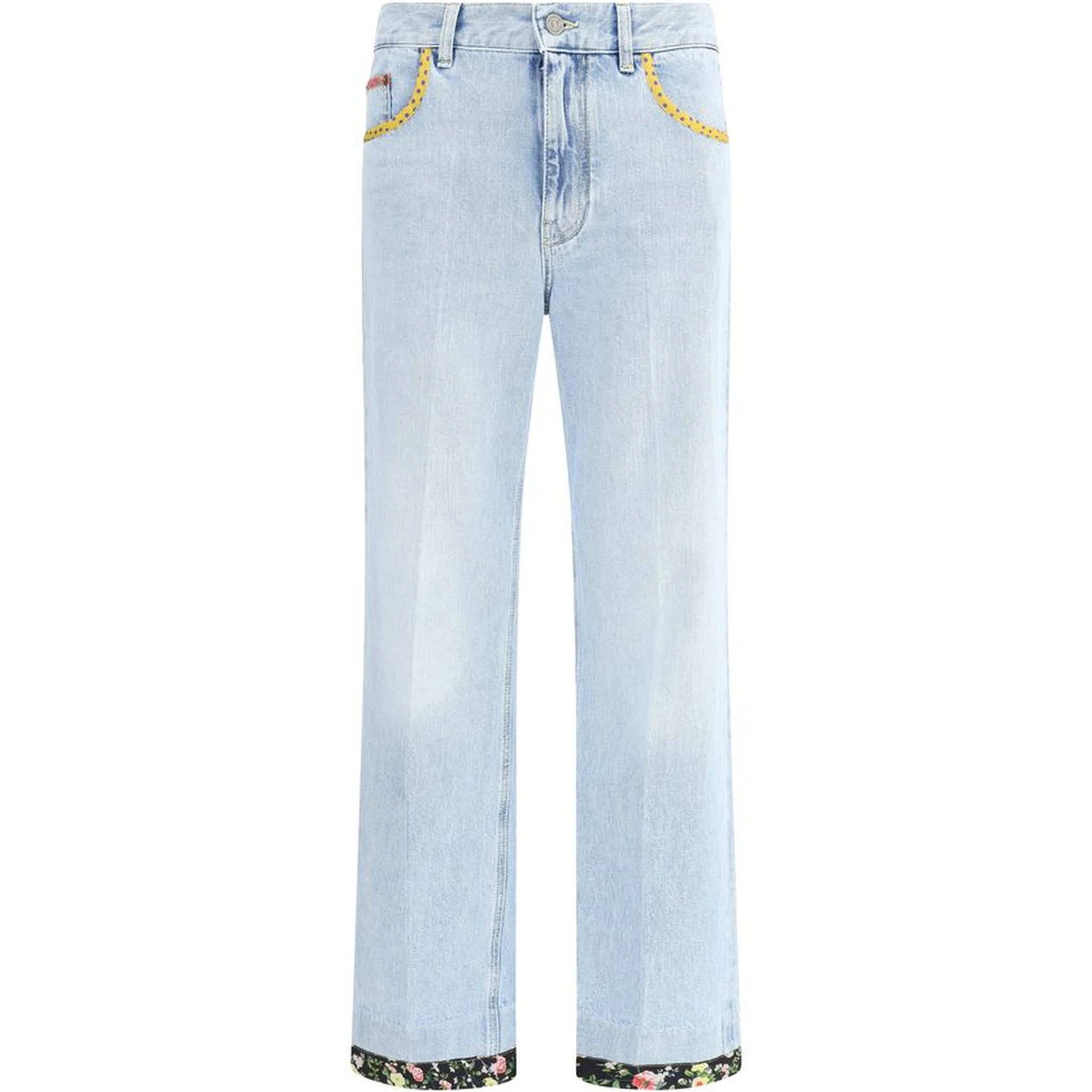 Light Blue Cotton Straight-Leg Jeans